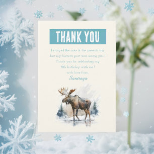 Carte De Remerciements Ambiance hivernale Élan aquarelle - Anniversaire 