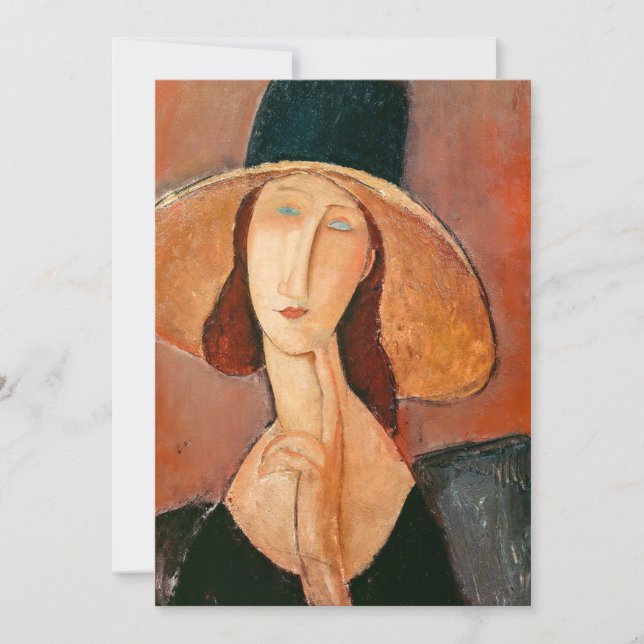 Carte De Remerciements Amedeo Modigliani - Jeanne Hebuterne en grand Casq (Devant)
