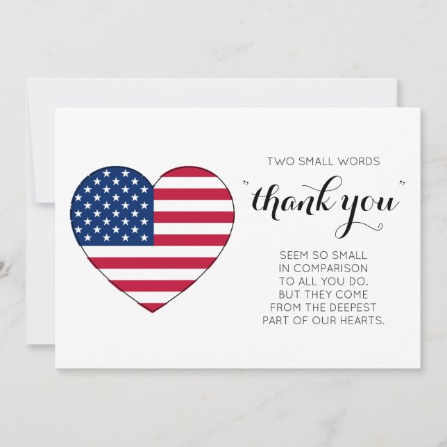 Carte De Remerciements American Flag Personnalisé USA Heart Military (Devant)
