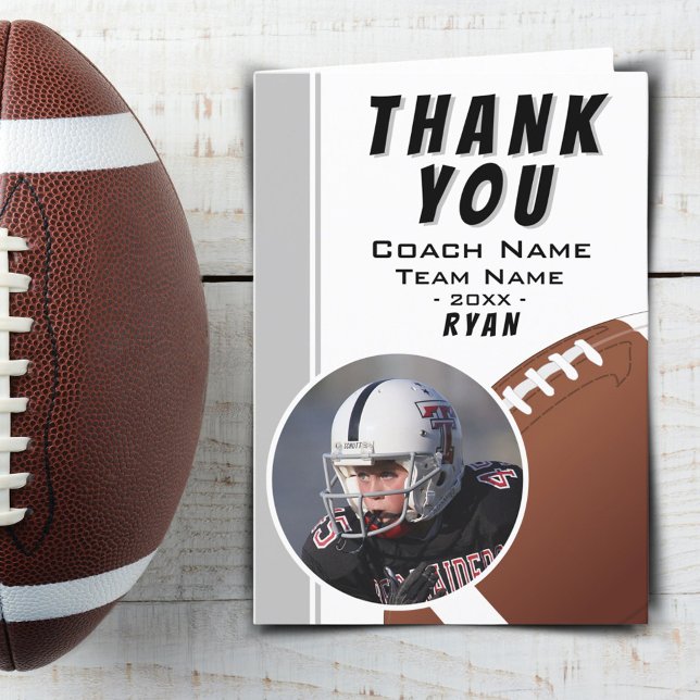 Carte De Remerciements American Football Coach Football Ball Grey Photo (Créateur téléchargé)