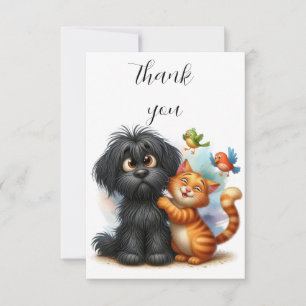 Carte De Remerciements Amitié ironique du chien, du chat et des oiseaux