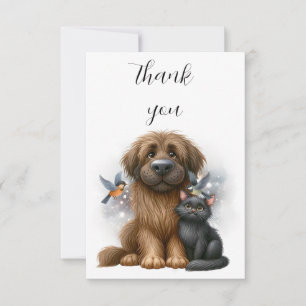 Carte De Remerciements Amitié ironique du chien, du chat et des oiseaux