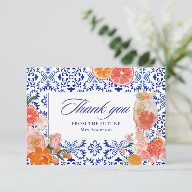 Carte De Remerciements Amour au premier spritz fête de mariage orange (Debout devant)