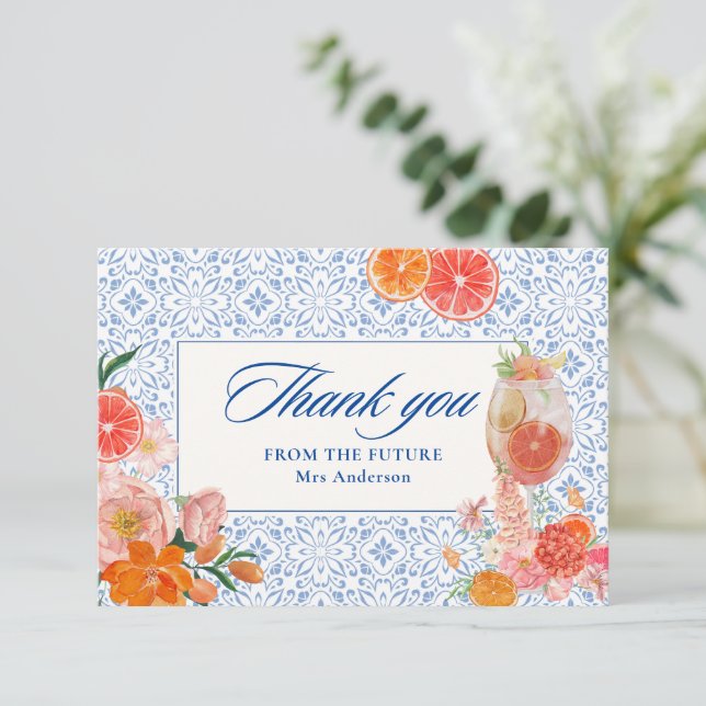 Carte De Remerciements Amour au premier spritz méditerranéen Fête de mari (Debout devant)