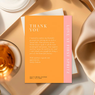 Carte De Remerciements Amour au premier Spritz Shower de mariage moderne