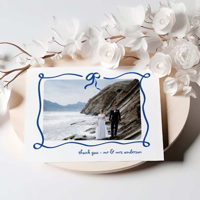 Carte De Remerciements Amour | Blue French Bow et Mariage photo (Créateur téléchargé)
