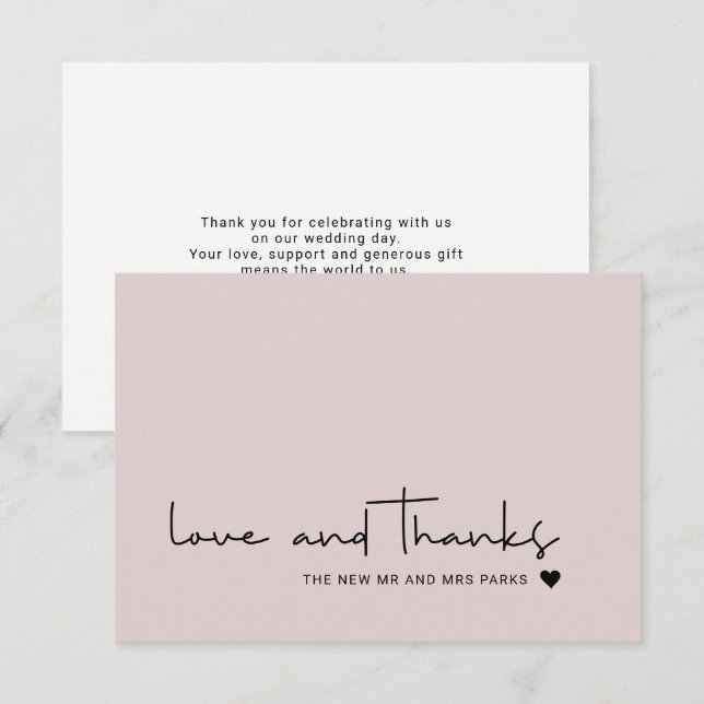 Carte De Remerciements Amour chic et remerciements Écriture décontractée  (Devant / Derrière)