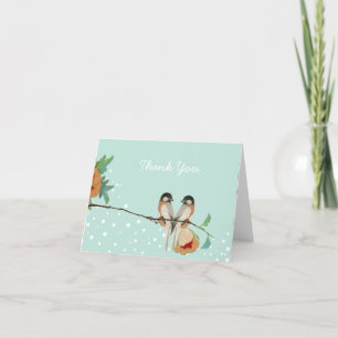 Carte De Remerciements Amour d'oiseau de cerisier fleuri vintage pêche me