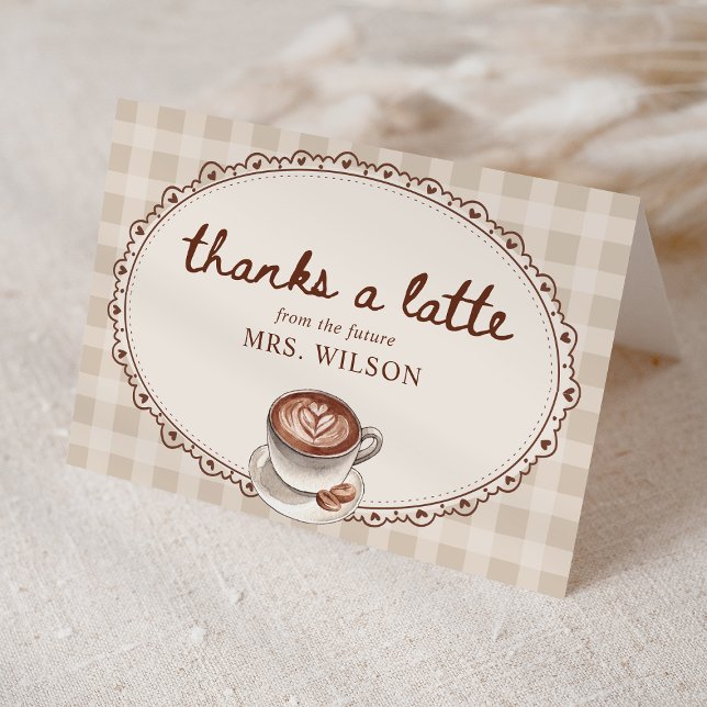 Carte De Remerciements Amour en infusion Gingham Café Réception de Mariée (Créateur téléchargé)