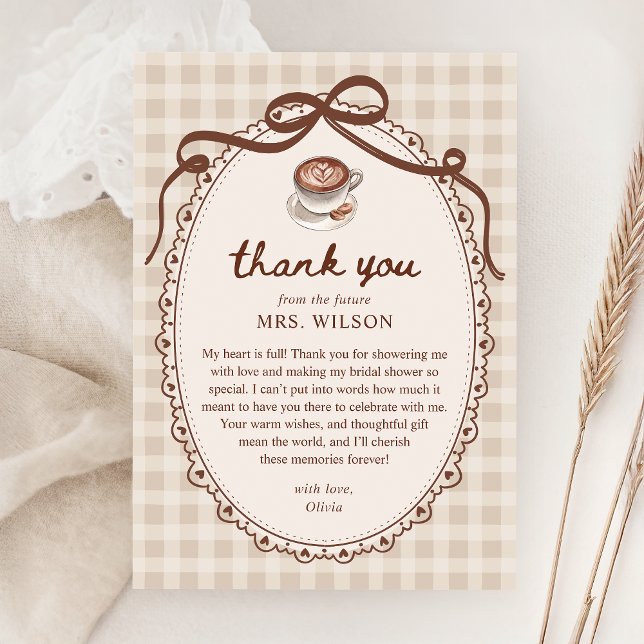 Carte De Remerciements Amour en Infusion Gingham Café Shower de Mariée (Créateur téléchargé)