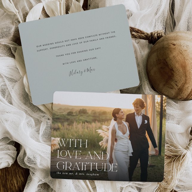 Carte De Remerciements Amour et gratitude | Plat photo Mariage horizontal (Créateur téléchargé)