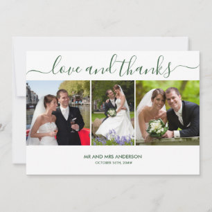Carte De Remerciements Amour et Remerciements 3 Photo de Mariage Vert Cha