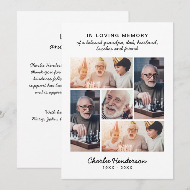 Carte De Remerciements Amour et remerciements modernes - Funérailles/Deui (Devant / Derrière)