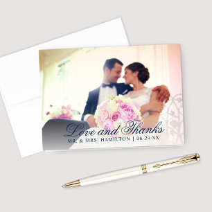 Carte De Remerciements Amour et Remerciements Photo de mariage bleu marin