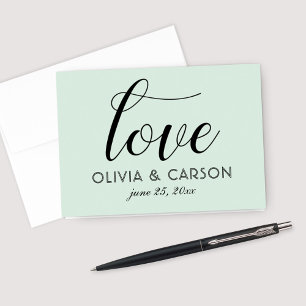 Carte De Remerciements Amour Mint moderne et Mariage de script noir Monog