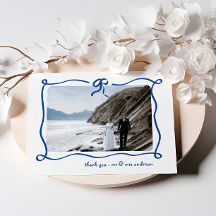 Carte De Remerciements Amour Nœud papillon bleu français et photo de ma