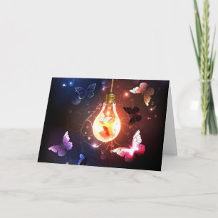 Carte De Remerciements Ampoule lumineuse avec papillons nocturnes