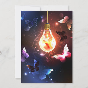 Carte De Remerciements Ampoule lumineuse avec papillons nocturnes