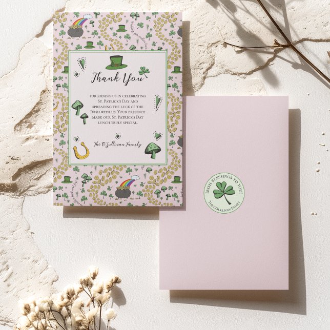 Carte De Remerciements Amusant Green Jour de la Saint Patrick Irish Bless (This fun green St. Patrick's Day Thank You card has a customizable Thank You message and Name. )
