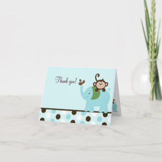 Carte De Remerciements Amusement dans la Jungle Blue Dot Monkey Elephant