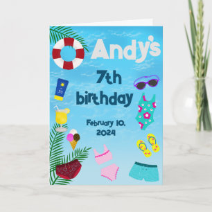 Carte De Remerciements Amusement Dans La Piscine Fête Anniversaire