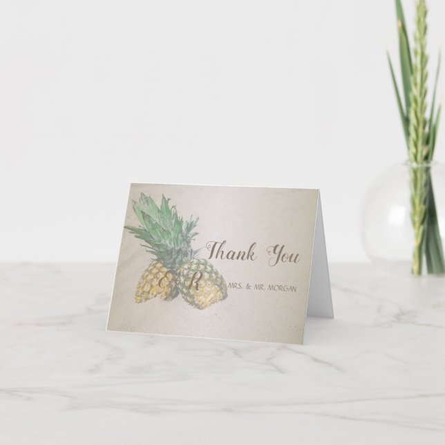 Carte De Remerciements Ananas de mariage sur la plage (Devant)