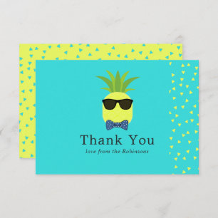 Carte De Remerciements Ananas turquoise et citron Bar Mitzvah