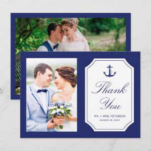 Carte De Remerciements Ancre Bleue Marine Nautique 2 Photo Mariage