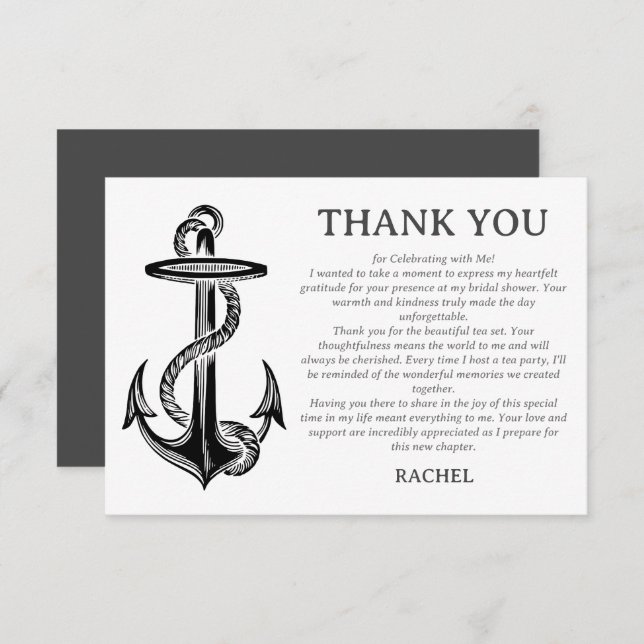 Carte De Remerciements Ancre Classy Nautical Beach Thème Fête des mariées (Devant / Derrière)