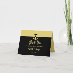 Carte De Remerciements Ancre nautique - Black Gold - Mariage plage