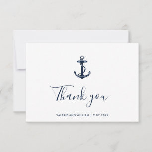 Carte De Remerciements Ancre nautique Nom du bateau Script Mariage Swag