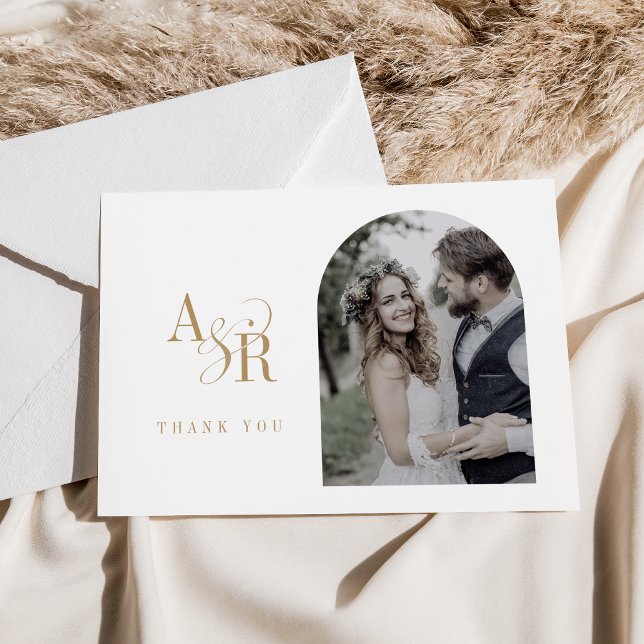 Carte De Remerciements ANDREA Flat Simple Gold Boho Minimal Mariage photo (ANDREA Flat Simple Gold Boho Minimal Photo Wedding Thank You Card)