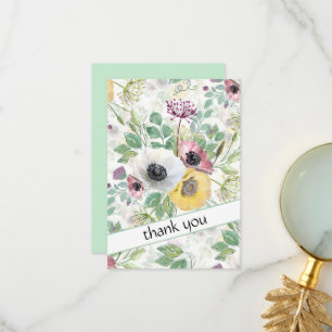 Carte De Remerciements Anémones roses, blanches et jaunes.