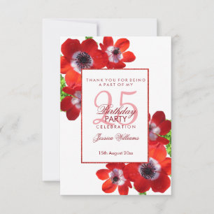 Carte De Remerciements Anémones rouges romantiques Fleur 25e Anniversaire