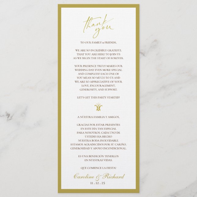 Carte de remerciements. anglais et espagnol (Devant)