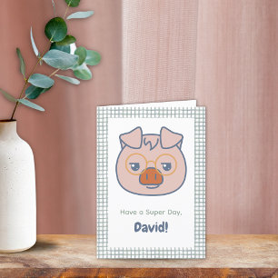 Carte De Remerciements Animal de ferme Anniversaire Piglet En vichy vert