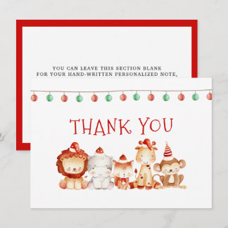 Carte De Remerciements Animaux bébés de Noël en chapeaux de fête rouges