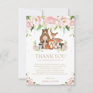 Carte De Remerciements Animaux Chic de la Forêt Fleur Rose Baby Shower
