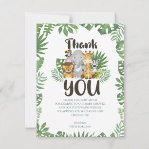 Carte De Remerciements Animaux de bébé mignons de la jungle Safari