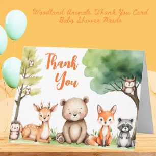 Carte De Remerciements Animaux de bois Baby shower Orange Genre Neutre