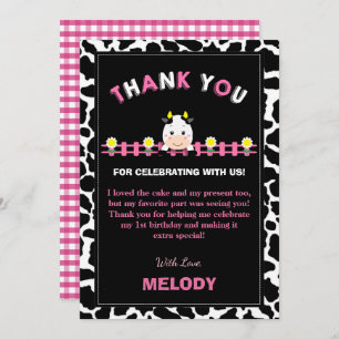 Carte De Remerciements Animaux de ferme 1er anniversaire fête fille Barny