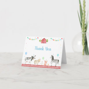 Carte De Remerciements Animaux de ferme Barnyard Anniversaire