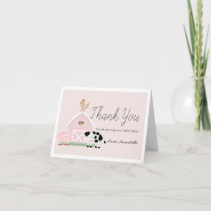 Carte De Remerciements Animaux de ferme Barnyard Baby shower fille rose