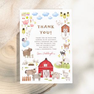 Carte De Remerciements Animaux de ferme Barnyard Bash fête d'anniversaire