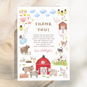 Carte De Remerciements Animaux de ferme Barnyard Bash fête d'anniversaire