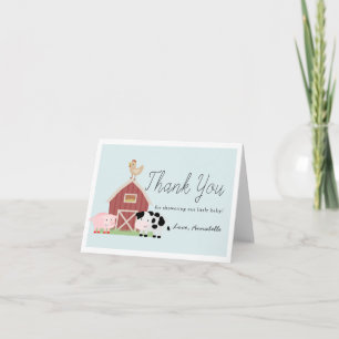 Carte De Remerciements Animaux de ferme Barnyard Blue Boy Baby shower
