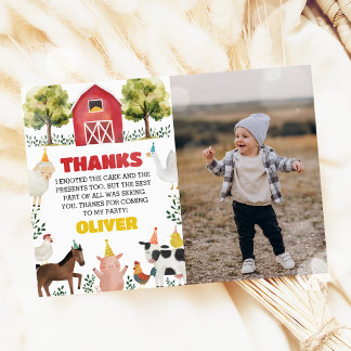 Carte De Remerciements Animaux de ferme Boy Photo d'anniversaire