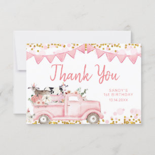 Carte De Remerciements Animaux De Ferme Citrouille Pink Truck Drive Par A