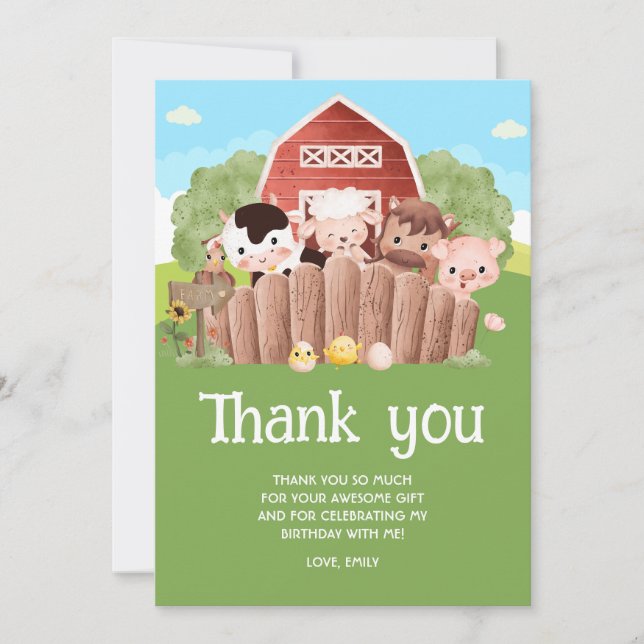 Carte De Remerciements Animaux de ferme mignons Anniversaire (Devant)