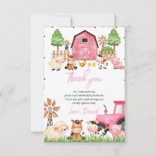 Carte De Remerciements Animaux de ferme roses fête d'anniversaire
